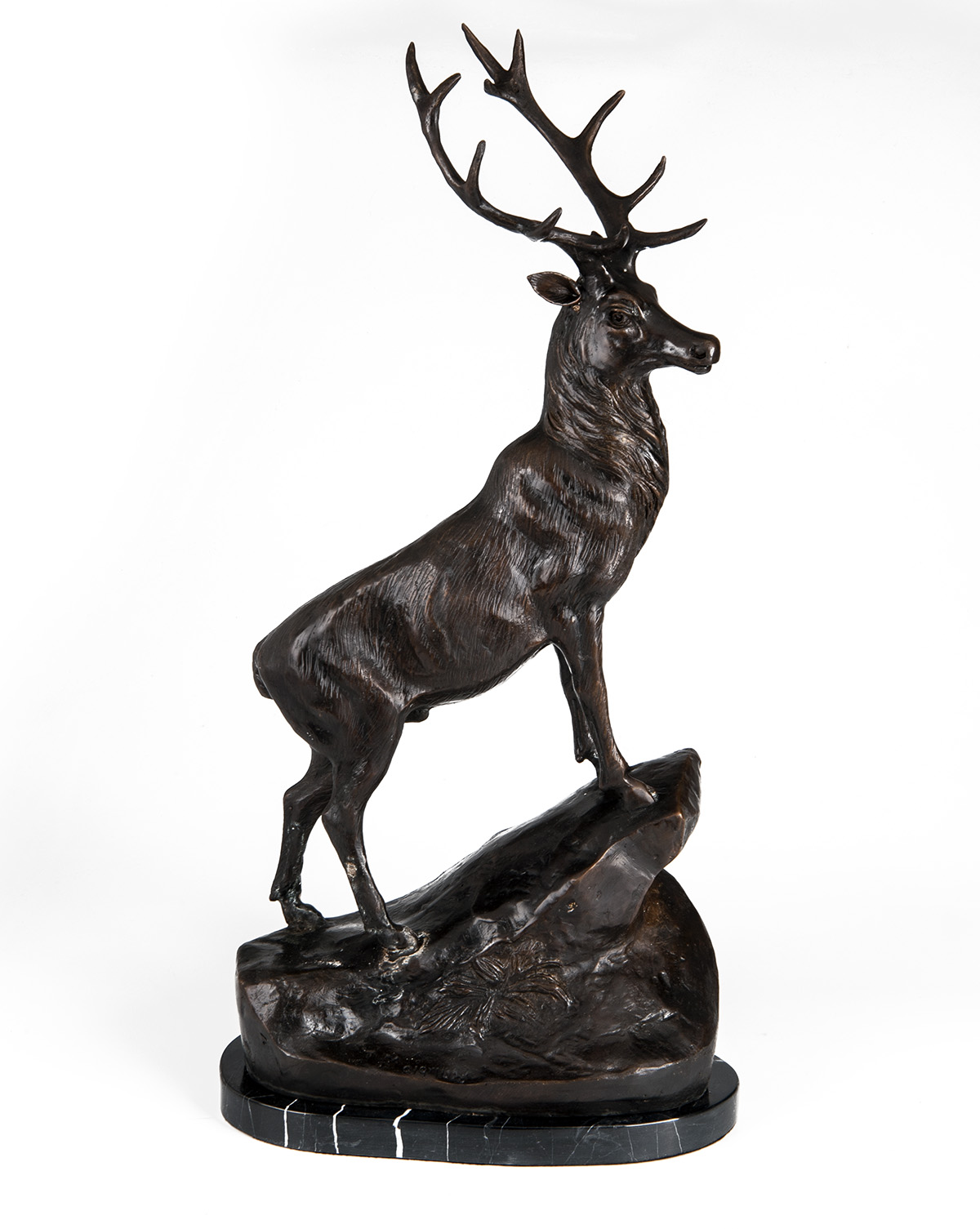 A PAIR OF BRONZE STAGS SIGNED BY T. MAIGNIERY, each standing on a rocky prominence and mounted on - Image 2 of 7