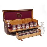 ASPREY A FINE BRASS-CORNERED OAK AND LEATHER PORTABLE DRINKS CABINET, approx. 31in. x 9 1/2in. x