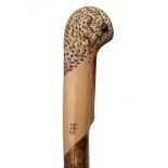 IAN JAMES A FINE HAND CARVED SPORTSMAN'S STAFF, measuring approx. 46 1/2in. in length, with hard