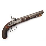 JONES, LONDON, A .600 PERCUSSION RIFLED OFFICER'S PISTOL, no visible serial number, circa 1840, with