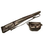 A FLEECE-LINED LEATHER GUNSLIP AND LEATHER CARTRIDGE BAG, the slip suitable for a 25in. barrelled