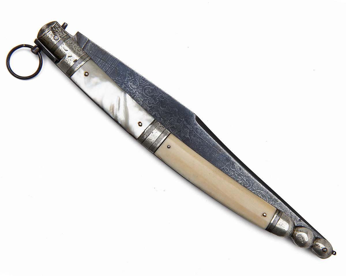 A LARGE ITALIAN FOLDING-KNIFE WITH IVORY AND MOTHER OF PEARL SCALES Sicilian, late 19th century,