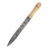 A VICTORIAN IVORY-HANDLED HUNTING DAGGER, circa 1850 and probably English, with heavy narrow leaf-