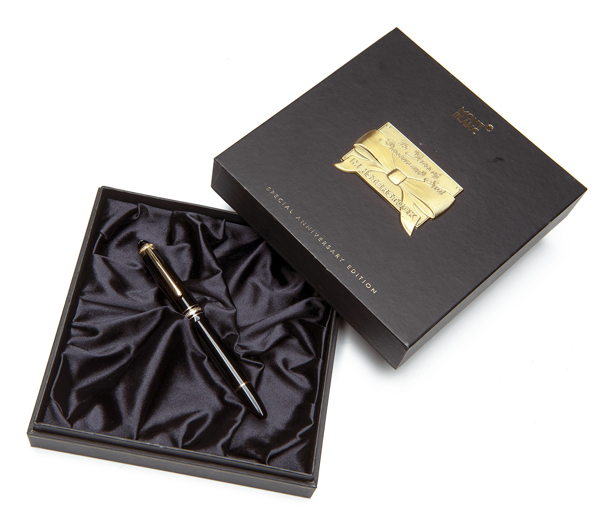 MONT BLANC, GERMANY A BOXED FOUNTAIN PEN, MODEL '75TH ANNIVERSARY', serial no. IV1010786, being a