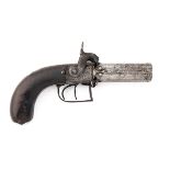 E & W BOND, LONDON A 60-BORE PERCUSSION FOUR-BARRELLED TURN-OVER TRAVELLING PISTOL, no visible