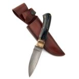 JAMES PURDEY AND SONS AN UNUSED DAMASCUS STEEL AND BUFFALO HORN HUNTING KNIFE, with 3 1/2in.