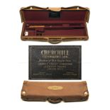 CHURCHILL (GUNMAKERS) LTD. A SINGLE LIGHTWEIGHT LEATHER GUNCASE WITH CANVAS AND LEATHER OUTER,
