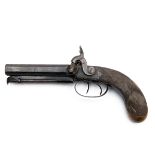 A 40-BORE PERCUSSION DOUBLE-BARRELLED OVERCOAT PISTOL, UNSIGNED, no visible serial number,