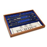 JAMES PURDEY & SONS A NEW AND UNUSED OAK GUN TOOL AND CLEANING KIT, open top oak tray partitioned