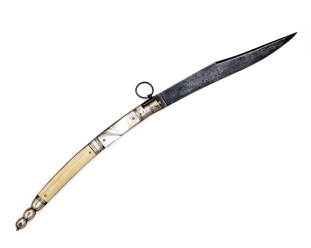 A LARGE ITALIAN FOLDING-KNIFE WITH IVORY AND MOTHER OF PEARL SCALES Sicilian, late 19th century, - Image 2 of 3