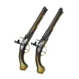 A FINE PAIR OF 16-BORE FLINTLOCK HOLSTER-PISTOLS SIGNED 'DEVILLERS' WITH BARRELS BY MARTINEZ, no