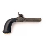A 40-BORE PERCUSSION DOUBLE-BARRELLED BOXLOCK POCKET-PISTOL, UNSIGNED, no visible serial number,
