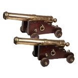 A MATCHED PAIR OF 1 3/4in. BRONZE DECK-CANNON, UNSIGNED, no visible serial numbers, late 18th to