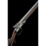 A 16-BORE FLINTLOCK SINGLE-BARRELLED SPORTING RIFLE WITH BLUE & GILT BARREL SIGNED 'PARIS', no