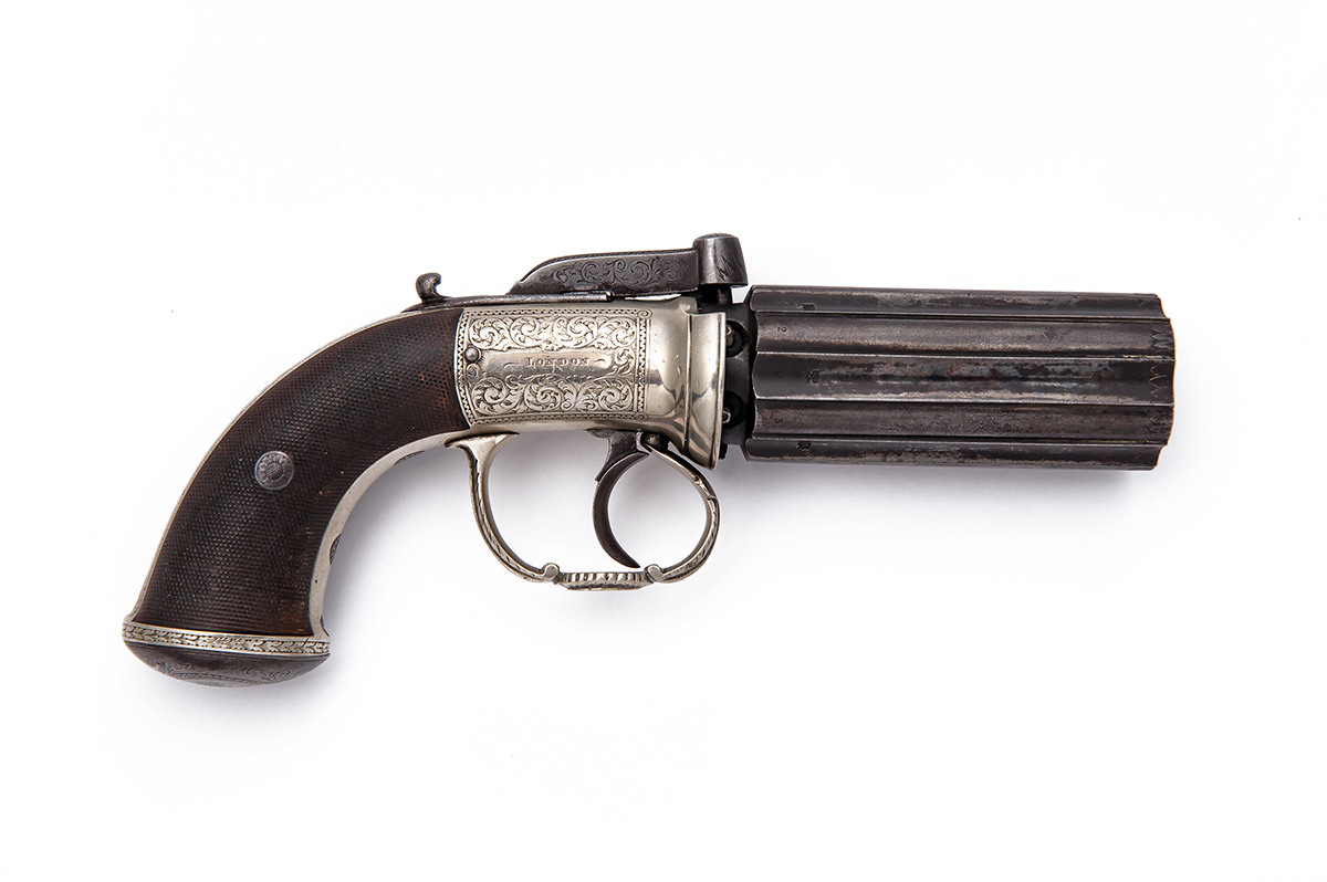 LACY & CO, LONDON A GOOD 60-BORE PERCUSSION PEPPERBOX REVOLVER WITH PAKTONG ACTION, no visible - Image 2 of 6