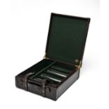 REY PAVON A NEW AND UNUSED LEATHER CASED WHISKEY TRAVEL SET, fine leather case, with brass fittings,
