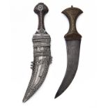 TWO PESH-KABZ DAGGERS, the first from the Yemen, with curved 8in. double edged blade, strong central