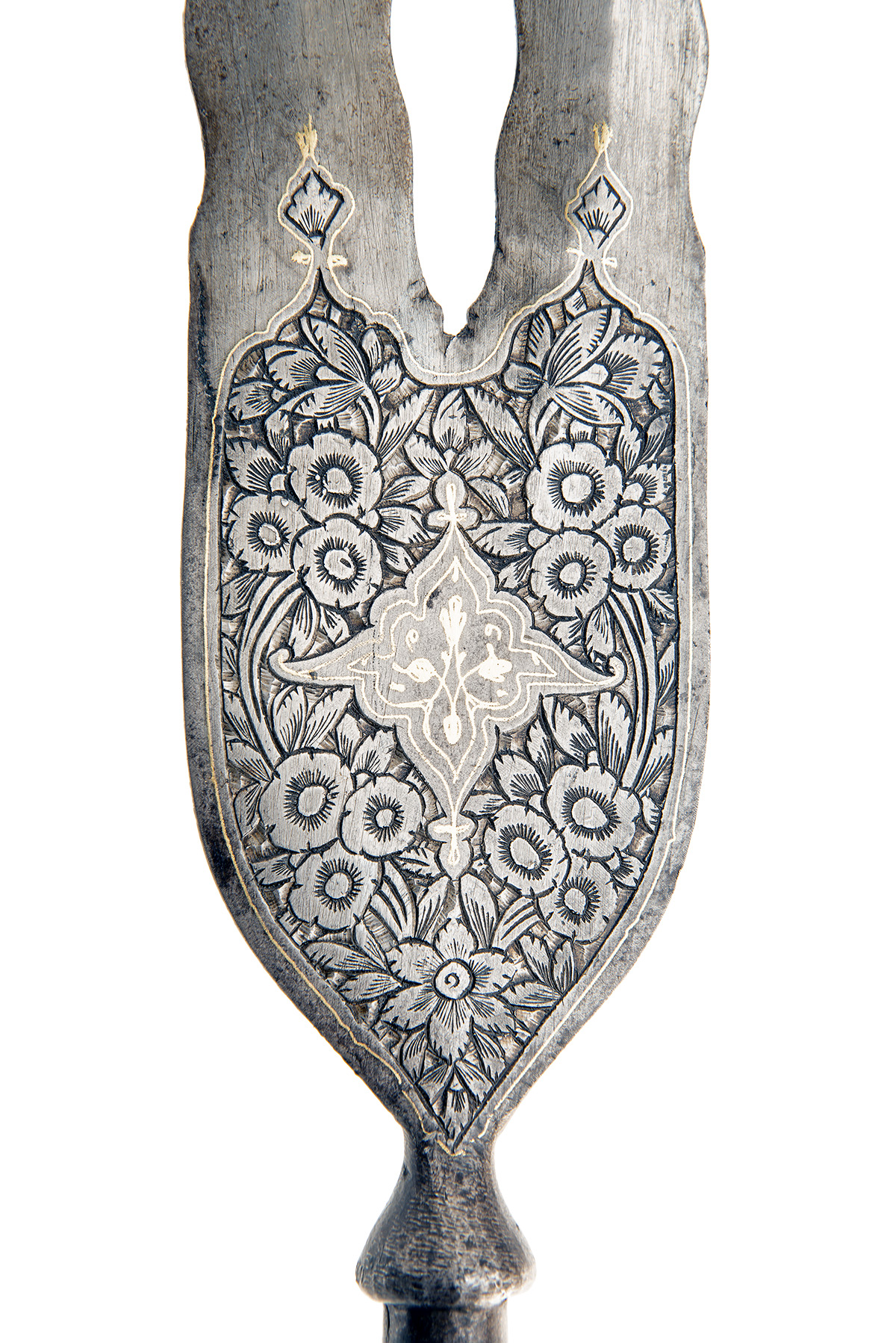 A GOOD INDO-PERSIAN 'SNAKETONGUE' POLEARM HEAD, mid 19th century, the head on a tapering iron socket - Image 2 of 4
