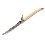 LUND, CORNHILL, LONDON A FINE AND RARE LARGE SIZE SPORTING-KNIFE OF ITALIAN NAVAJA FORM WITH IVORY