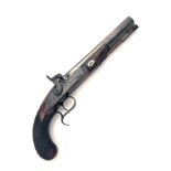 A 28-BORE PERCUSSION RIFLED OFFICER'S PISTOL OF DUELLING FORM, UNSIGNED, no visible serial number,