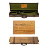 COGSWELL & HARRISON A BRASS-CORNERED CANVAS AND LEATHER SINGLE GUNCASE, fitted for 30in. barrels,
