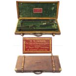 W.W. GREENER A BRASS-CORNERED OAK AND LEATHER DOUBLE GUNCASE, fitted for 30in. barrels, green