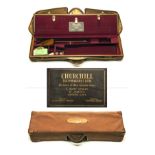 CHURCHILL (GUNMAKERS) LTD. A LEATHER DOUBLE MOTOR CASE WITH CANVAS AND LEATHER OUTER, fitted for