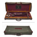 JOHN RIGBY & CO. A FINE BRASS-CORNERED OAK AND LEATHER DOUBLE RIFLE CASE WITH CANVAS AND LEATHER