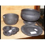 Four pieces of Wedgwood black jasper ware basalt