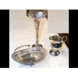 A silver specimen vase, pierced silver basket and