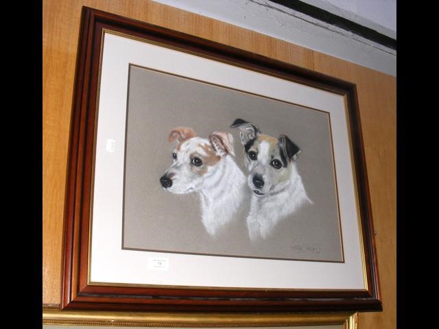 WOODFORD - painting of two dogs - signed and dated '95