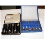 A cased set of six silver teaspoons, together with