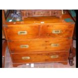 A yew-wood campaign style chest of drawers with