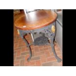 A cast metal Victorian style circular pub table wi