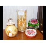 Studio glass scent bottle with stopper and vase -