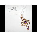 An Edwardian 9ct gold amethyst pendant