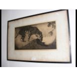 WARWICK REYNOLDS - an etching of Tiger eating Phea