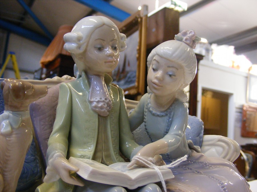 A Lladro figural group of boy, girl and dog on settee - Image 3 of 11