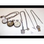 A silver pocket watch chain, etc.