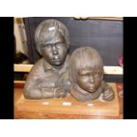 NENNE VAN DYK - a bronze of two children - 38cm hi