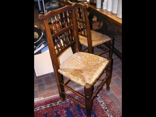 Set of five rush seated antique chairs