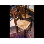Set of five rush seated antique chairs