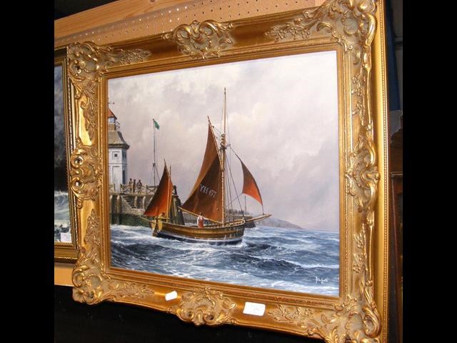 PETER LEATH - oil on canvas - fishing boat leaving