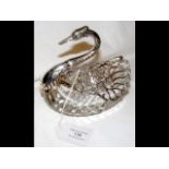 A silver mounted cut glass swan table salt - 13cm