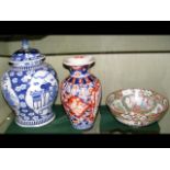 Oriental style blue and white ginger jar and cover