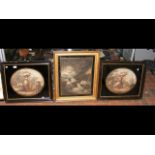 A pair of oval antique engravings and one other