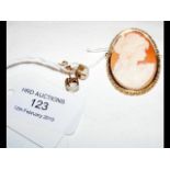 A 9ct gold Cameo brooch with earrings