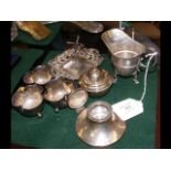 A silver cream jug, ring stand, etc.