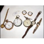 Silver cased pocket watches, a lady's gold wrist w