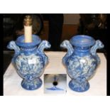 A pair of Italian Savona faience blue and white la